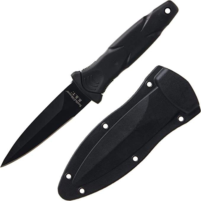 S&W HRT Double Edge Black Blade Boot Dagger Knife With ABS K Sheath